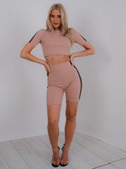 Side Stripe Crop Top & Shorts Co-ord