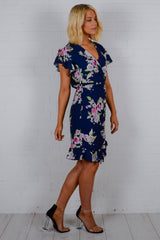Floral Print Ruched Front Wrap Dress