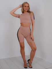 Side Stripe Crop Top & Shorts Co-ord