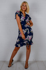 Floral Print Ruched Front Wrap Dress