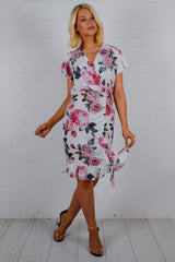 Floral Print Ruched Front Wrap Dress