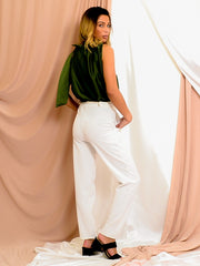 Satin Tie Knot Ruched Neckline Top