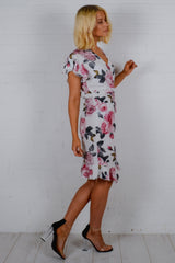 Floral Print Ruched Front Wrap Dress