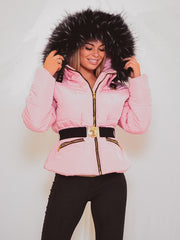 Padded Jacket With Detachable Buckle Belt