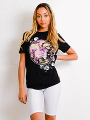 Schädel & Rosen gedrucktes T-Shirt