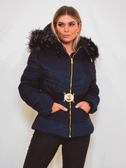 Padded Jacket With Detachable Buckle Belt