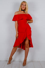 Wrap Over Frill Bardot Dress