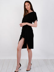 One Shoulder Wrap Front Belted Midi Dress