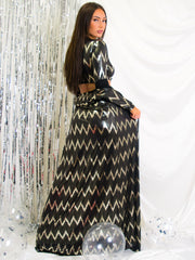 Gold Foil Chevron Print Longline Open Cardigan