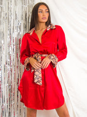 Snake print detail satijnen shirtjurk