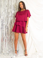 Satin Frill Layered Tiered Dress