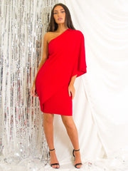 One Shoulder Wrap Over Draped Dress