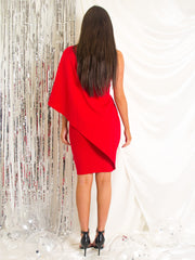 One Shoulder Wrap Over Draped Dress