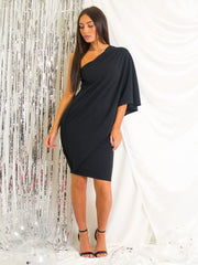 One Shoulder Wrap Over Draped Dress