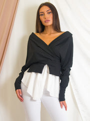 Wrap Over Ribbed Shirt Top