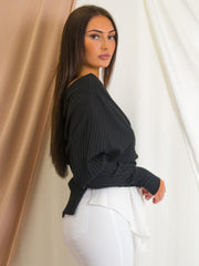 Wrap Over Ribbed Shirt Top