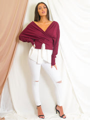 Wrap Over Ribbed Shirt Top