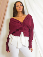 Wrap Over Ribbed Shirt Top