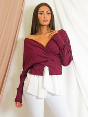Wrap Over Ribbed Shirt Top
