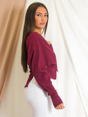 Wrap Over Ribbed Shirt Top