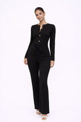 Long Sleeve Button Top & Wide Leg Trouser Set