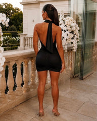 Backless Halter Ruched Mini Dress