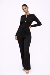 Long Sleeve Button Top & Wide Leg Trouser Set