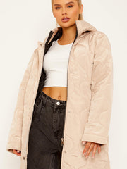 Onion Quilted Long Sleeves Longline Hooded Coat