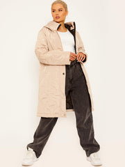 Onion Quilted Long Sleeves Longline Hooded Coat