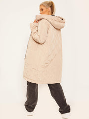 Onion Quilted Long Sleeves Longline Hooded Coat