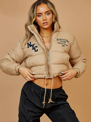 NYC Embroidered Cropped Puffer Jacket