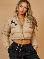 NYC Embroidered Cropped Puffer Jacket