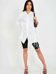 Drawstring Ruched Buttoned Shirt Dress