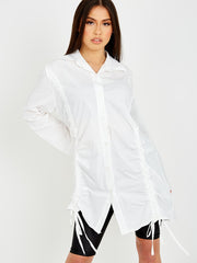 Drawstring Ruched Buttoned Shirt Dress