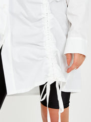 Drawstring Ruched Buttoned Shirt Dress