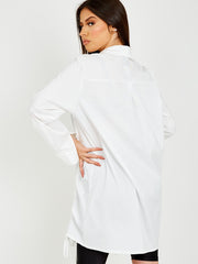 Drawstring Ruched Buttoned Shirt Dress