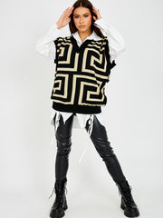 Big Illusion V-Neck Sleeveless Knitted Jumper