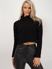 Rosie Roll Neck Cable Knit Cropped Jumper