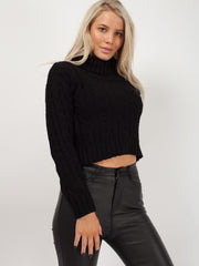 Rosie Roll Neck Cable Knit Cropped Jumper