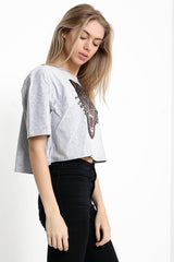 Applique Sequin Embellished Tiger Crop Top