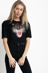 Applique Sequin Embellished Tiger Crop Top