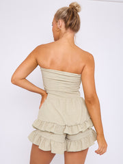 Textured Frill Detail Bandeau Playsuit