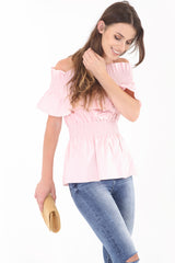 Shirred Panel Frill Bardot Top