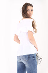 Shirred Panel Frill Bardot Top