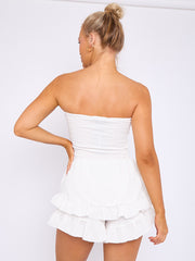 Textured Frill Detail Bandeau Playsuit