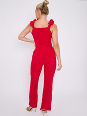 Ruches riemen slinky top- en breedbeen broekcoördin