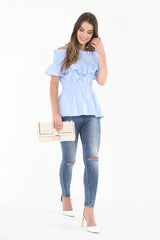 Shirred Panel Frill Bardot Top