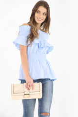 Shirred Panel Frill Bardot Top