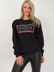 Bonjour Glitter Print Sweatshirt Jumper
