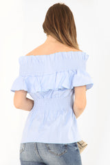 Shirred Panel Frill Bardot Top